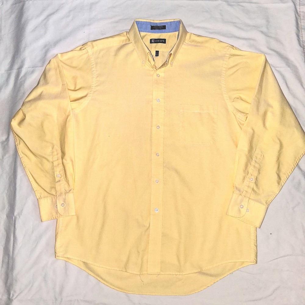 Chaps Classic Fit Oxford Button Down‎ Long Sleeve Yellow Dress Shirt Mens